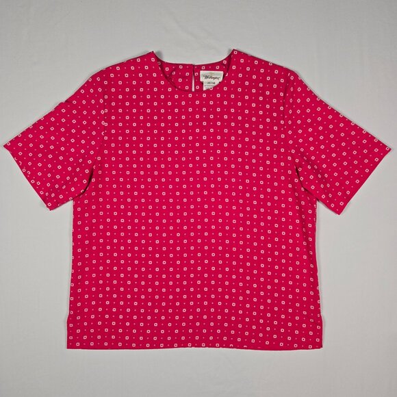 Worthington Vintage Pink Geometric‎ Blouse Large Short Sleeve Mod Retro 80s - Picture 3 of 10